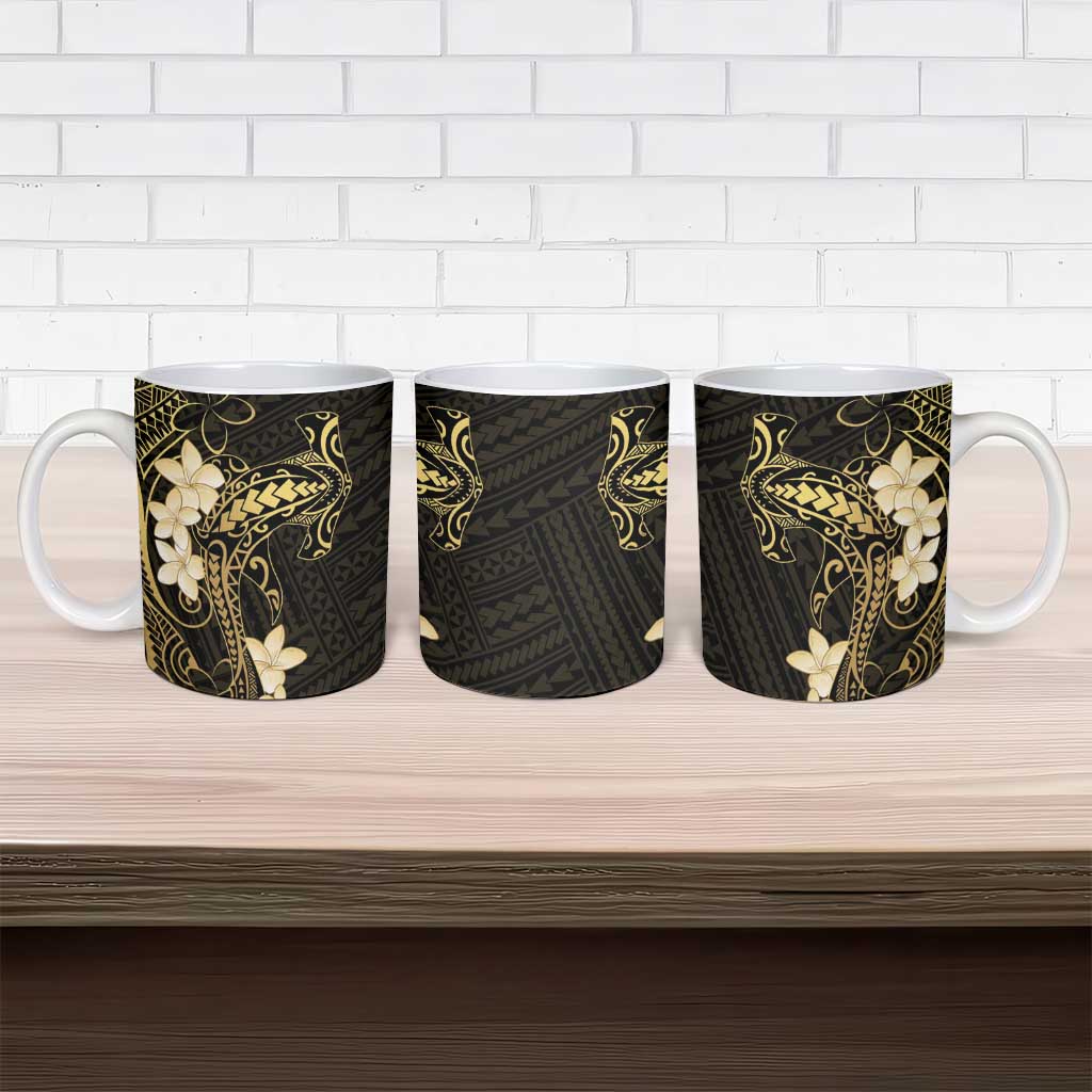 Black and Gold Hawaii Ceramic Mug Hammerhead Shark Tattoo Curve Polynesian - Polynesian Pride