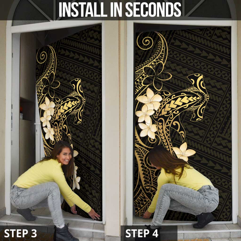 Black and Gold Hawaii Door Cover Hammerhead Shark Tattoo Curve Polynesian - Polynesian Pride