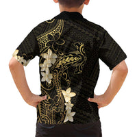 Black and Gold Hawaii Family Matching Long Sleeve Bodycon Dress and Hawaiian Shirt Hammerhead Shark Tattoo Curve Polynesian - Polynesian Pride