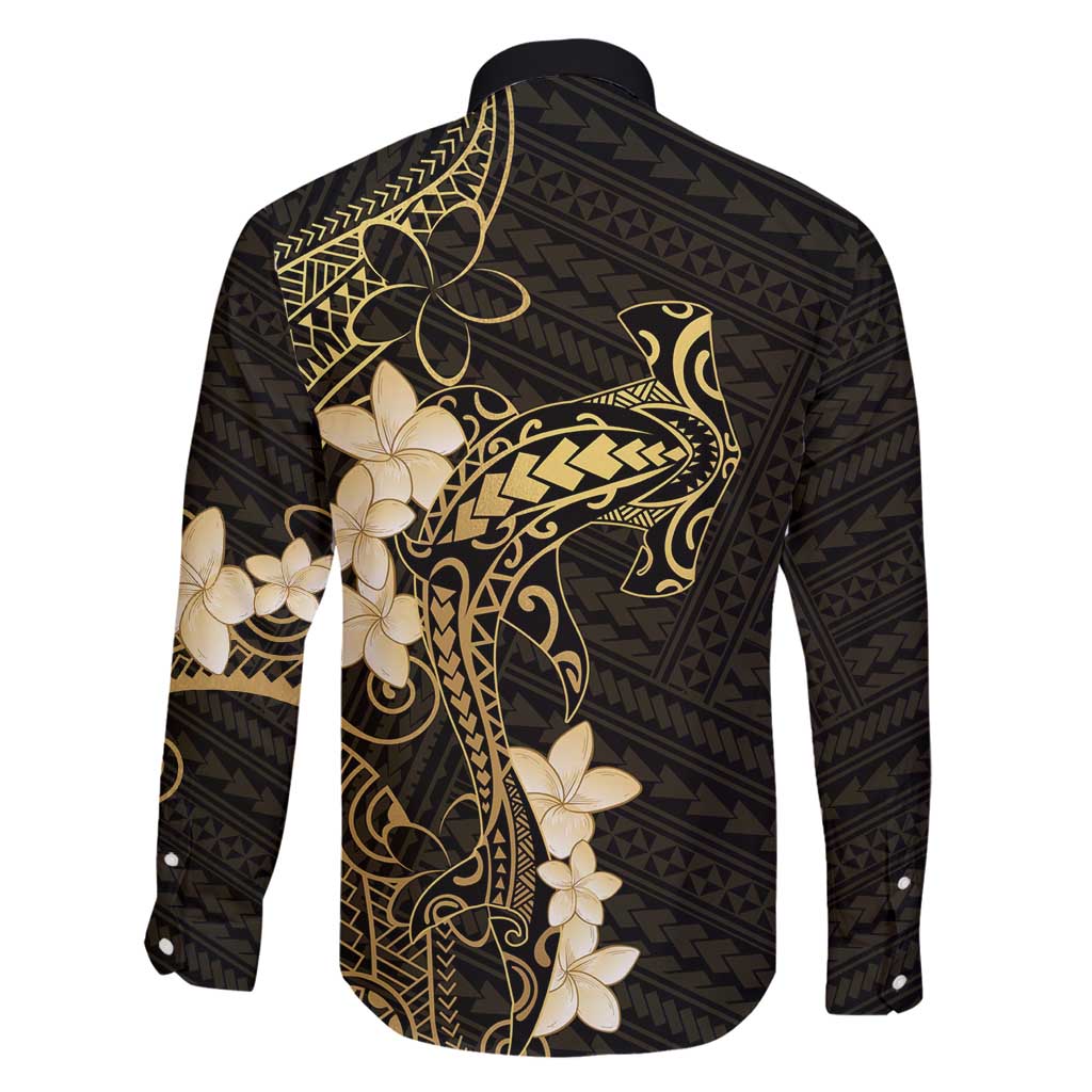 Black and Gold Hawaii Family Matching Long Sleeve Bodycon Dress and Hawaiian Shirt Hammerhead Shark Tattoo Curve Polynesian - Polynesian Pride