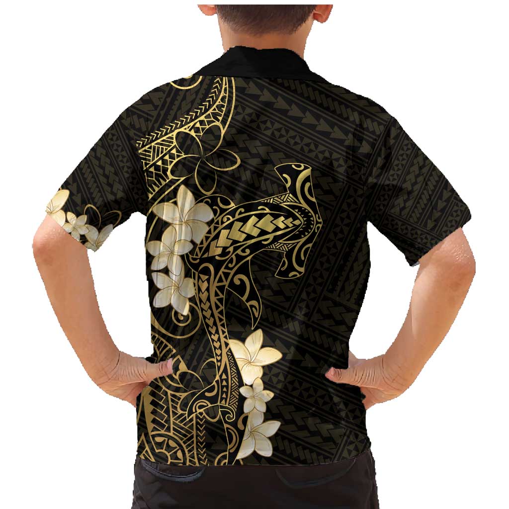 Black and Gold Hawaii Family Matching Mermaid Dress and Hawaiian Shirt Hammerhead Shark Tattoo Curve Polynesian - Polynesian Pride