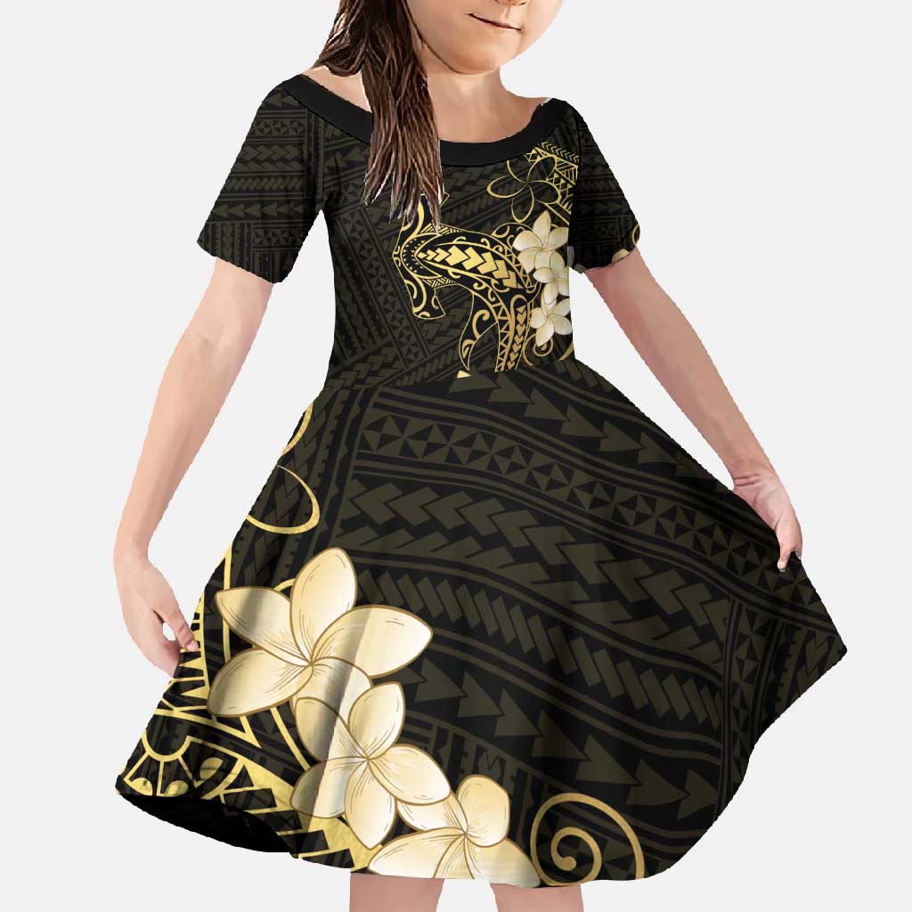 Black and Gold Hawaii Family Matching Mermaid Dress and Hawaiian Shirt Hammerhead Shark Tattoo Curve Polynesian - Polynesian Pride