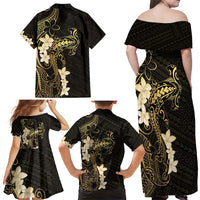 Black and Gold Hawaii Family Matching Off Shoulder Maxi Dress and Hawaiian Shirt Hammerhead Shark Tattoo Curve Polynesian - Polynesian Pride