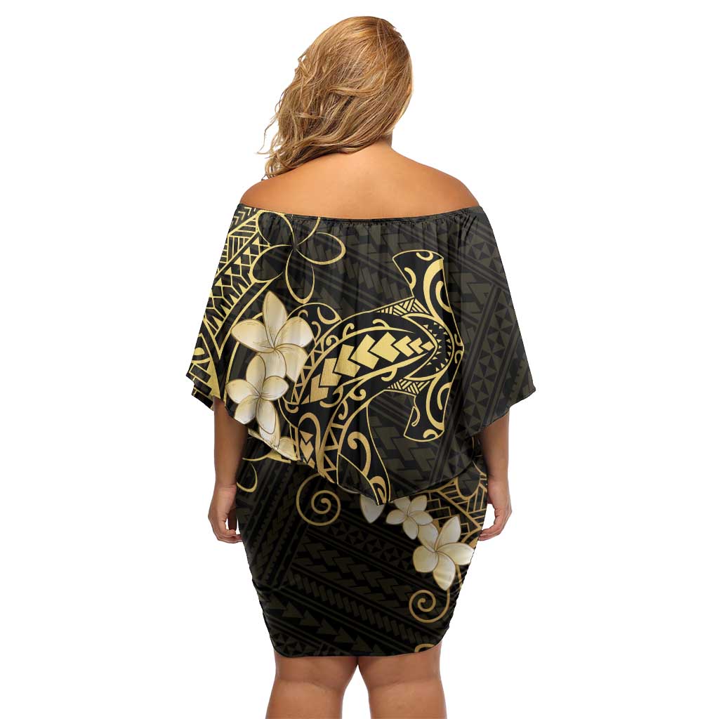 Black and Gold Hawaii Family Matching Off Shoulder Short Dress and Hawaiian Shirt Hammerhead Shark Tattoo Curve Polynesian - Polynesian Pride