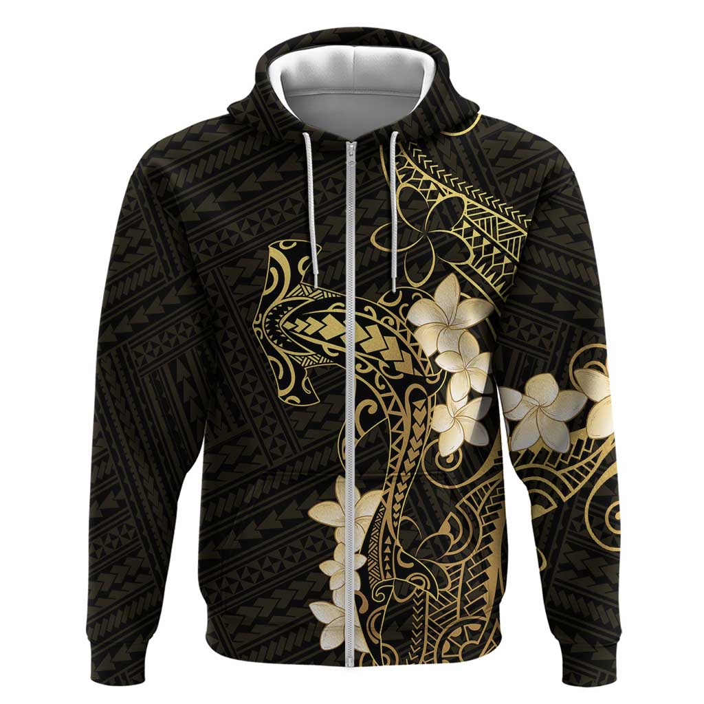 Black and Gold Hawaii Hoodie Hammerhead Shark Tattoo Curve Polynesian - Polynesian Pride