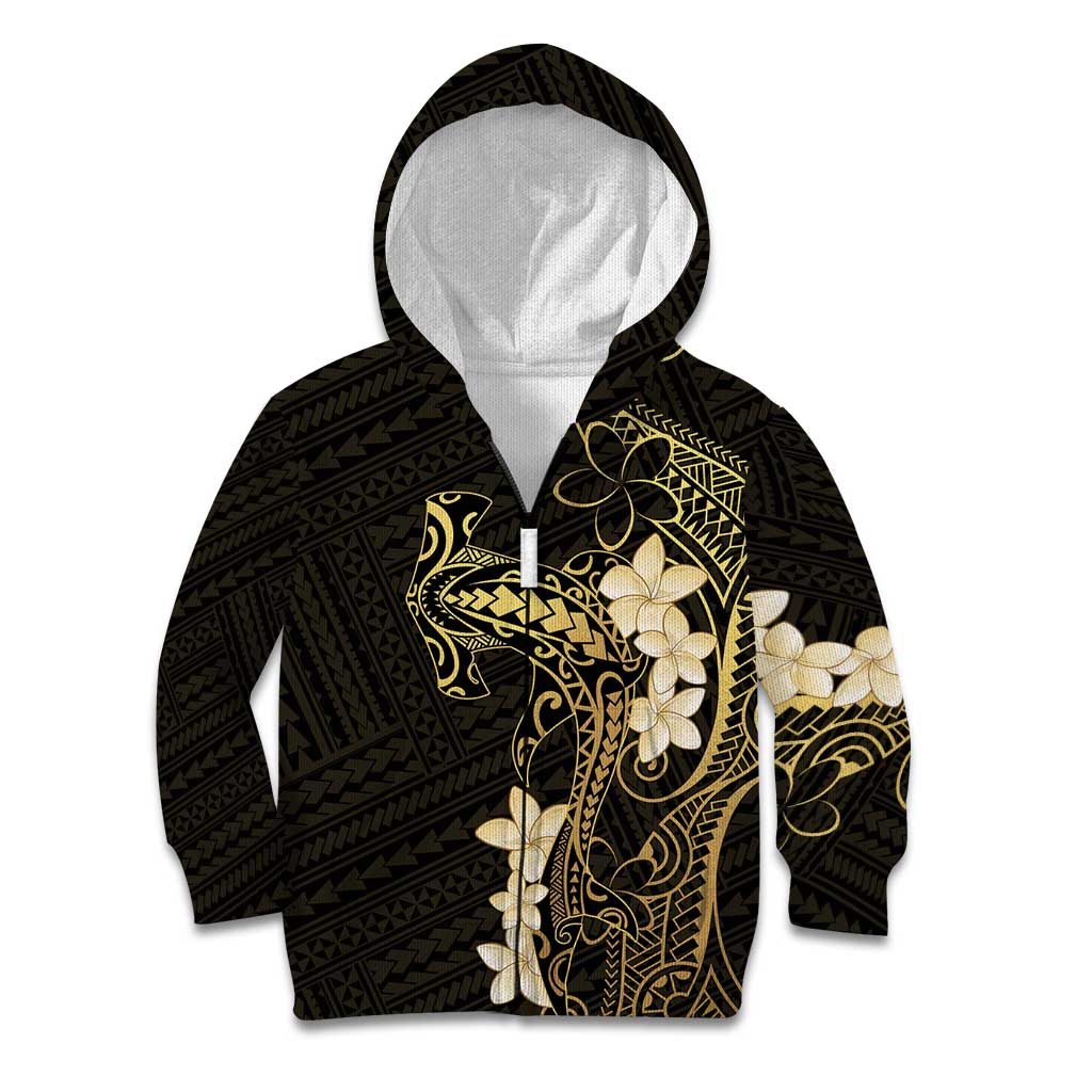 Black and Gold Hawaii Kid Hoodie Hammerhead Shark Tattoo Curve Polynesian - Polynesian Pride