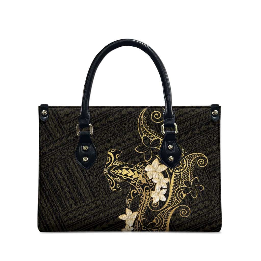 Black and Gold Hawaii Leather Bag Hammerhead Shark Tattoo Curve Polynesian - Polynesian Pride