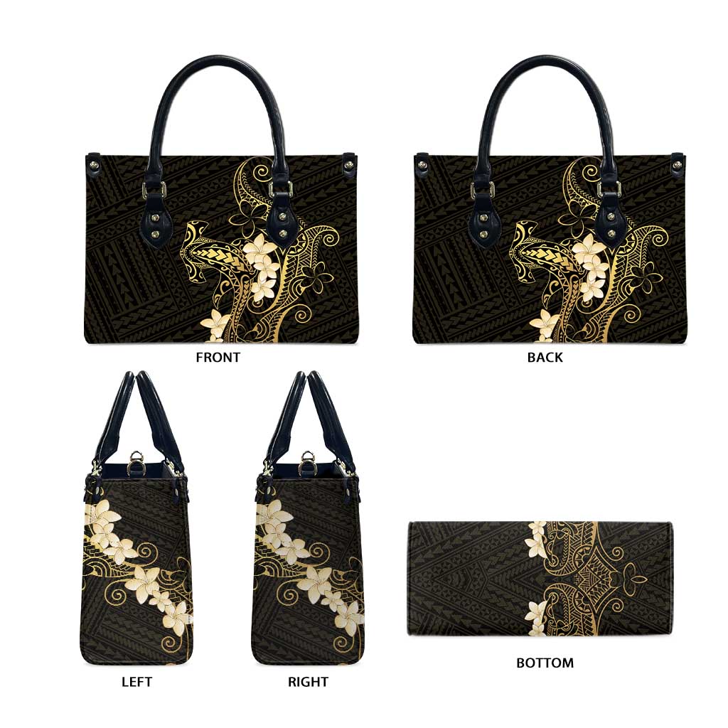 Black and Gold Hawaii Leather Bag Hammerhead Shark Tattoo Curve Polynesian - Polynesian Pride