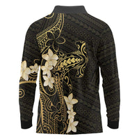 Black and Gold Hawaii Long Sleeve Polo Shirt Hammerhead Shark Tattoo Curve Polynesian - Polynesian Pride
