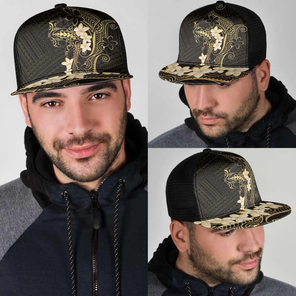 Black and Gold Hawaii Mesh Trucker Cap Hammerhead Shark Tattoo Curve Polynesian - Polynesian Pride