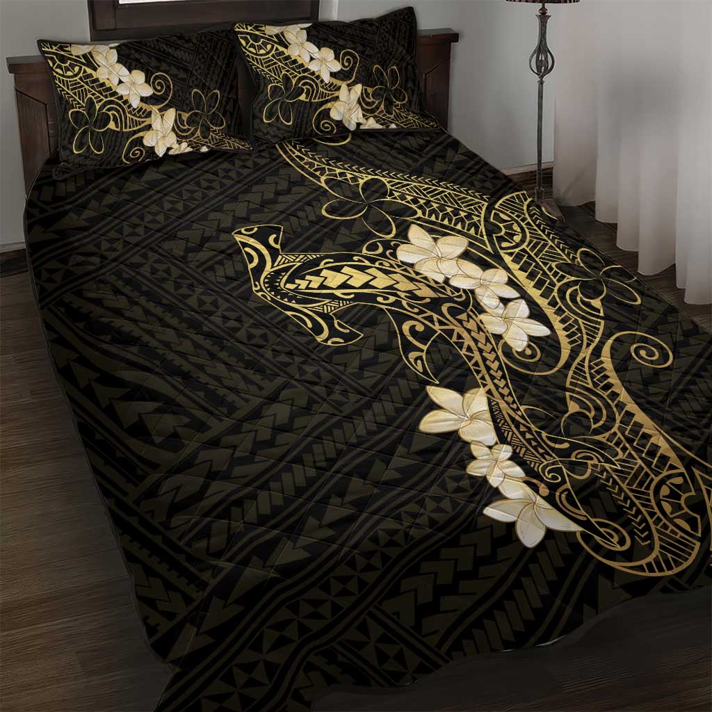 Black and Gold Hawaii Quilt Bed Set Hammerhead Shark Tattoo Curve Polynesian - Polynesian Pride