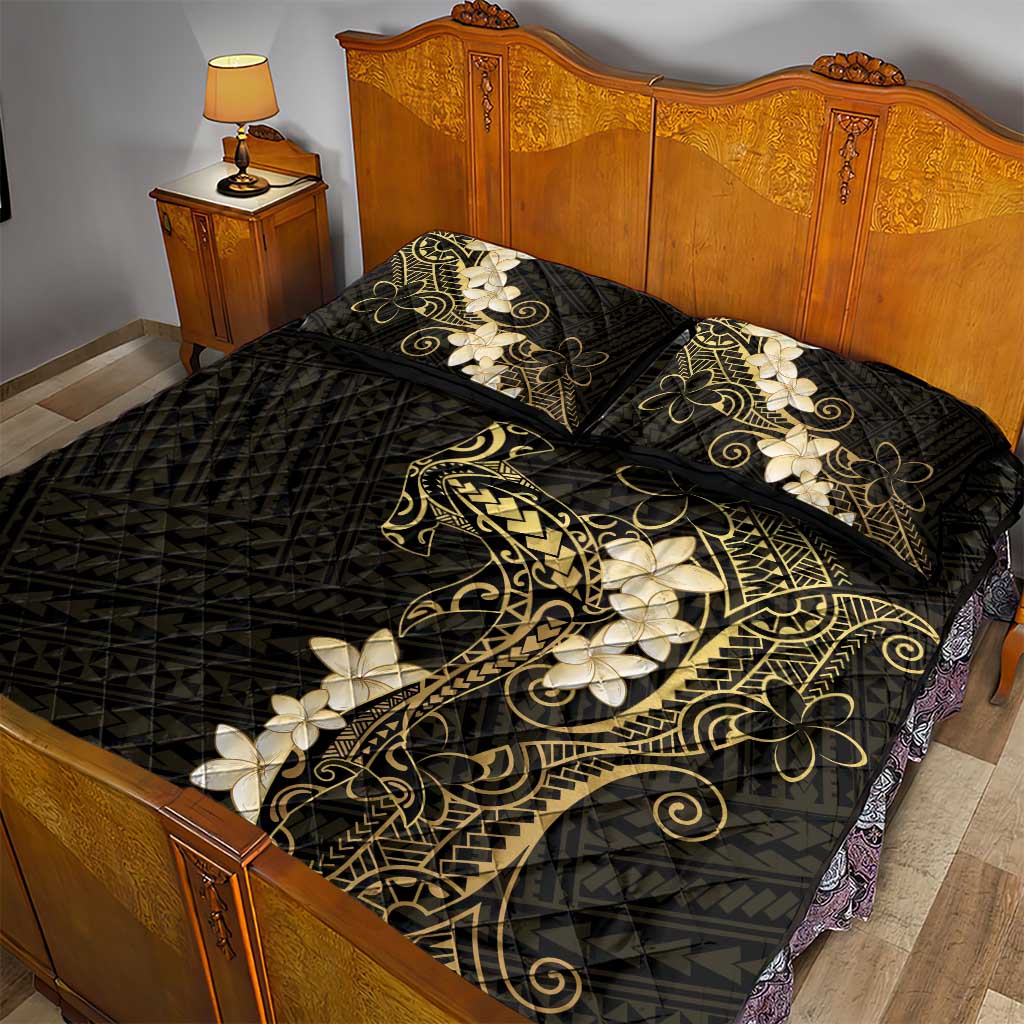 Black and Gold Hawaii Quilt Bed Set Hammerhead Shark Tattoo Curve Polynesian - Polynesian Pride