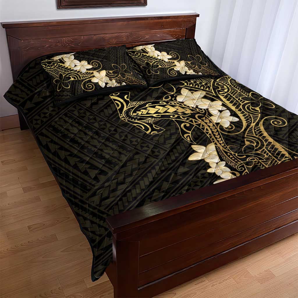 Black and Gold Hawaii Quilt Bed Set Hammerhead Shark Tattoo Curve Polynesian - Polynesian Pride
