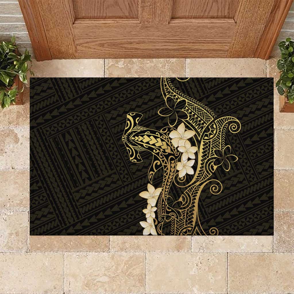 Black and Gold Hawaii Rubber Doormat Hammerhead Shark Tattoo Curve Polynesian - Polynesian Pride