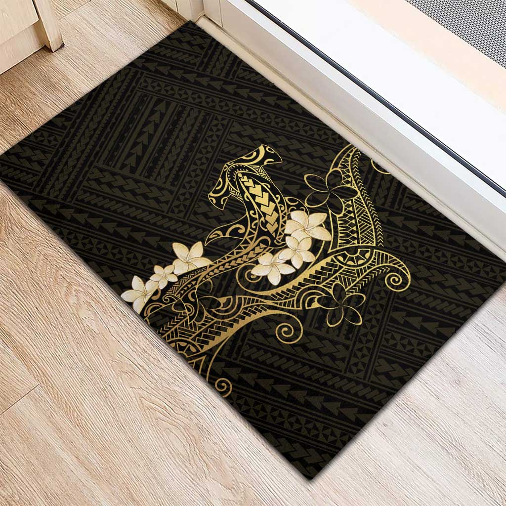 Black and Gold Hawaii Rubber Doormat Hammerhead Shark Tattoo Curve Polynesian - Polynesian Pride