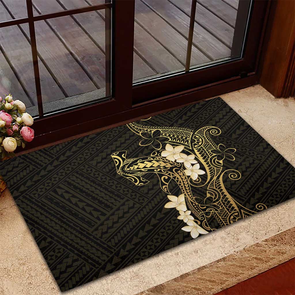 Black and Gold Hawaii Rubber Doormat Hammerhead Shark Tattoo Curve Polynesian - Polynesian Pride
