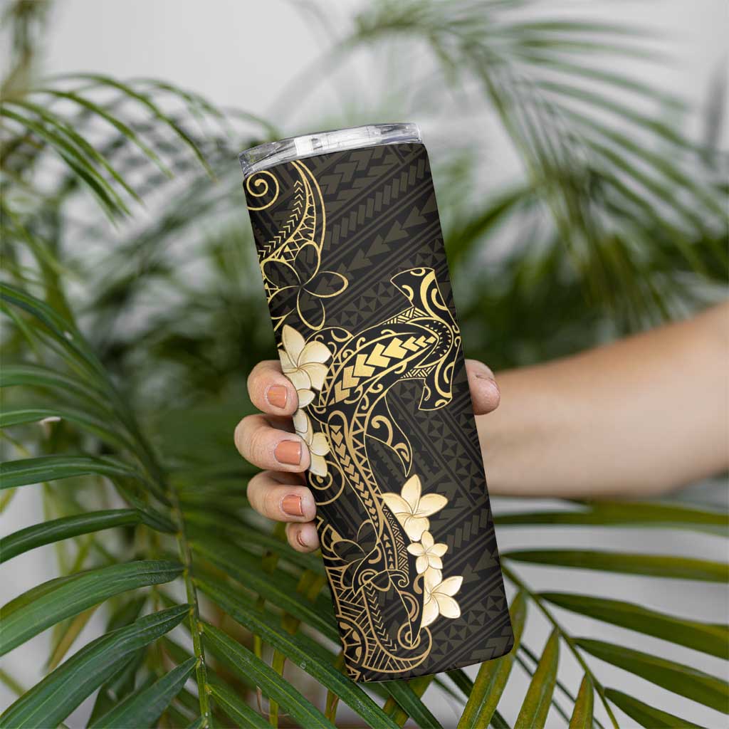 Black and Gold Hawaii Skinny Tumbler Hammerhead Shark Tattoo Curve Polynesian - Polynesian Pride