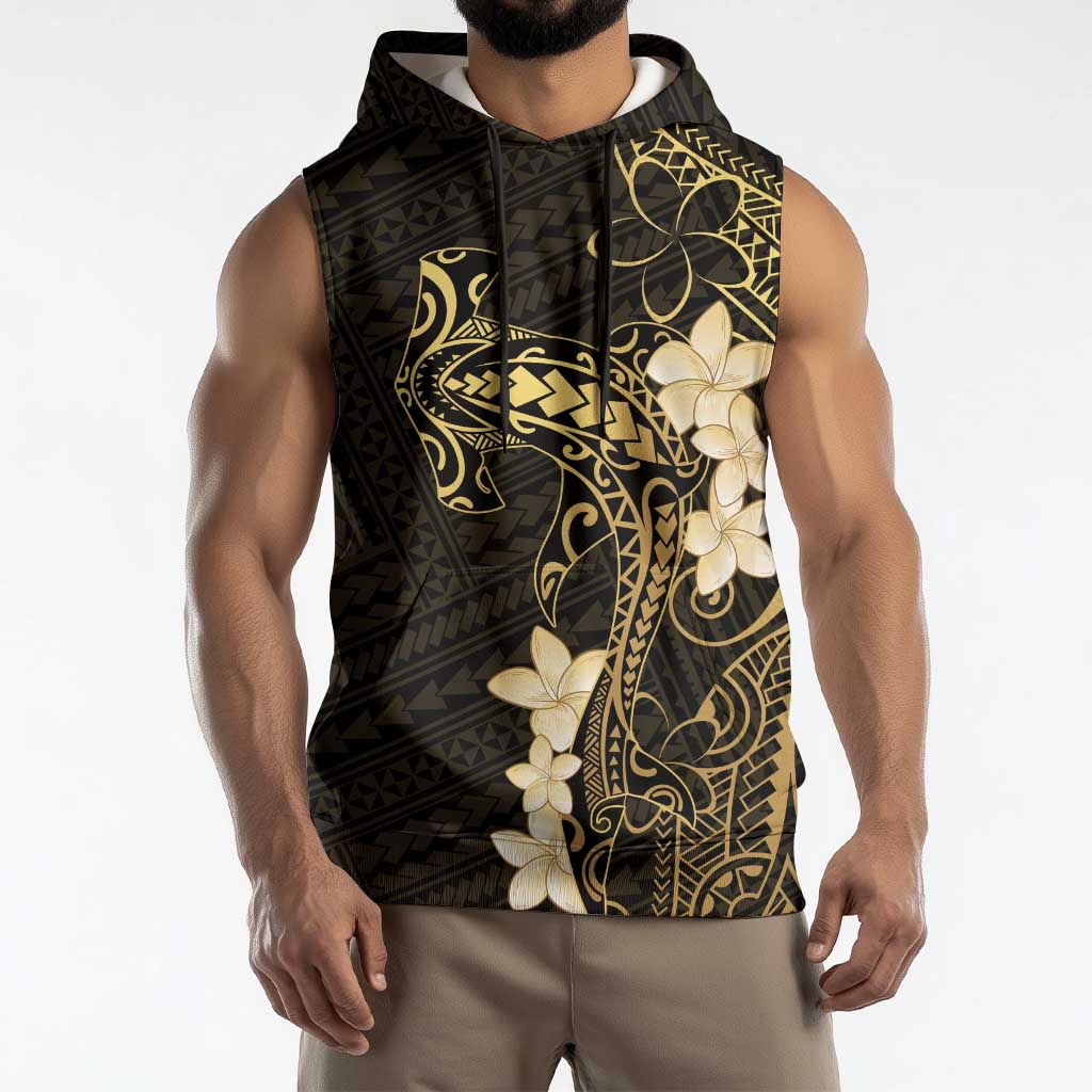 Black and Gold Hawaii Sleeveless Hoodie Hammerhead Shark Tattoo Curve Polynesian - Polynesian Pride