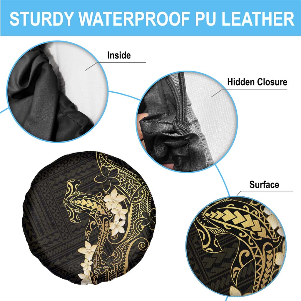 Black and Gold Hawaii Spare Tire Cover Hammerhead Shark Tattoo Curve Polynesian - Polynesian Pride