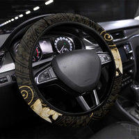 Black and Gold Hawaii Steering Wheel Cover Hammerhead Shark Tattoo Curve Polynesian - Polynesian Pride