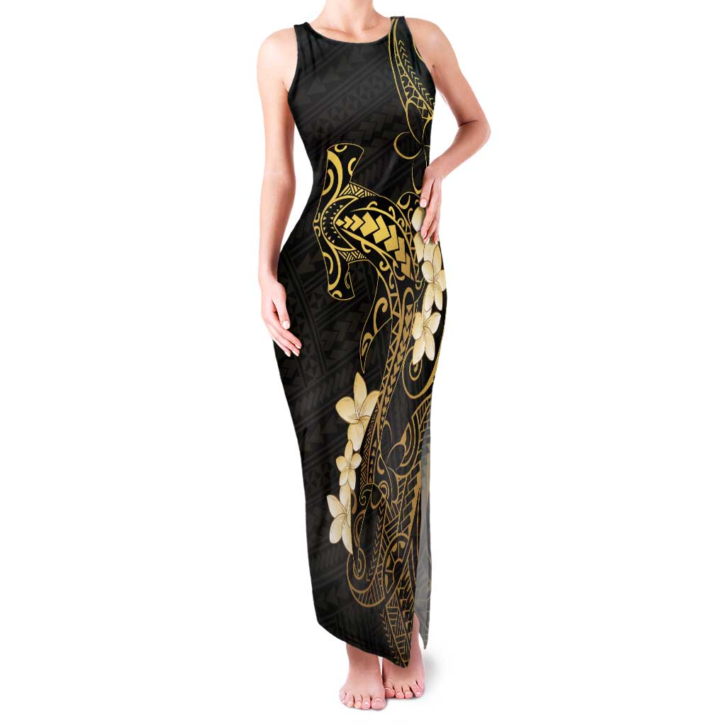 Black and Gold Hawaii Tank Maxi Dress Hammerhead Shark Tattoo Curve Polynesian - Polynesian Pride