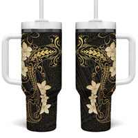 Black and Gold Hawaii Tumbler With Handle Hammerhead Shark Tattoo Curve Polynesian - Polynesian Pride