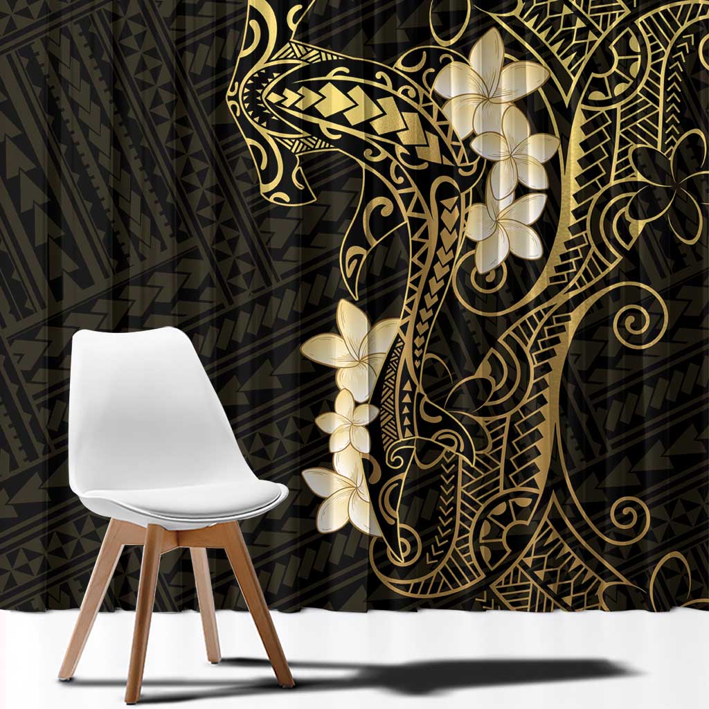 Black and Gold Hawaii Window Curtain Hammerhead Shark Tattoo Curve Polynesian - Polynesian Pride