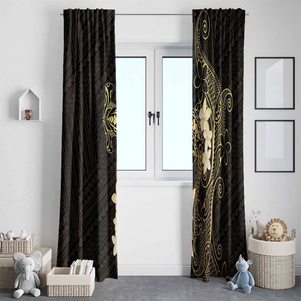 Black and Gold Hawaii Window Curtain Hammerhead Shark Tattoo Curve Polynesian - Polynesian Pride