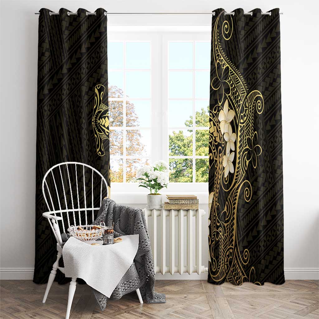 Black and Gold Hawaii Window Curtain Hammerhead Shark Tattoo Curve Polynesian - Polynesian Pride