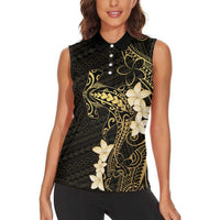 Black and Gold Hawaii Women Sleeveless Polo Shirt Hammerhead Shark Tattoo Curve Polynesian - Polynesian Pride