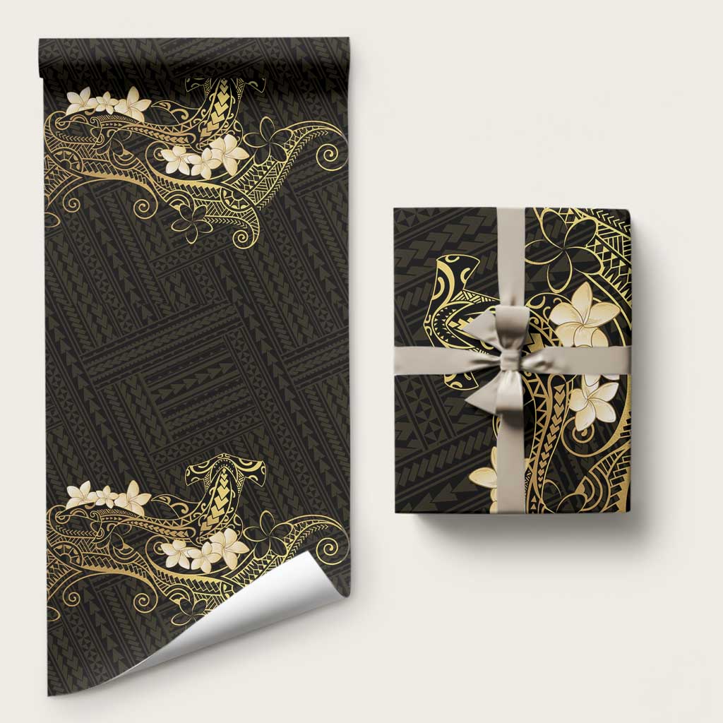 Black and Gold Hawaii Wrapping Paper Hammerhead Shark Tattoo Curve Polynesian - Polynesian Pride