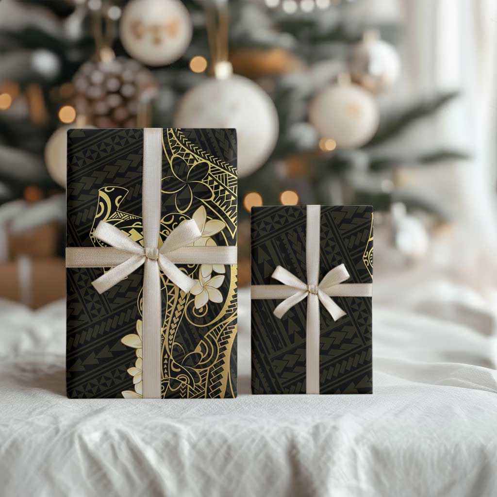 Black and Gold Hawaii Wrapping Paper Hammerhead Shark Tattoo Curve Polynesian - Polynesian Pride