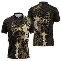 Black and Gold Hawaii Zipper Polo Shirt Hammerhead Shark Tattoo Curve Polynesian - Polynesian Pride