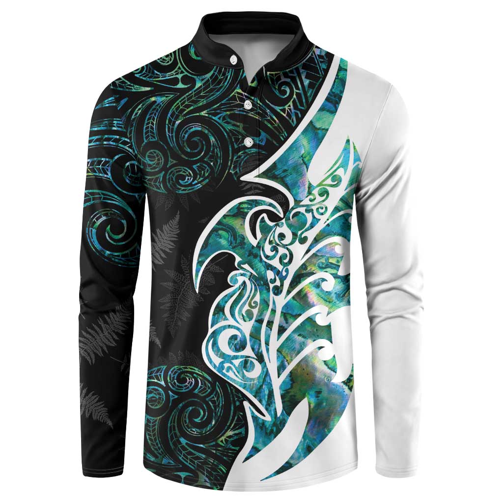 Proud Aotearoa Button Sweatshirt Maori Silver Fern Mix Paua Shell Pattern LT14 Black - Polynesian Pride