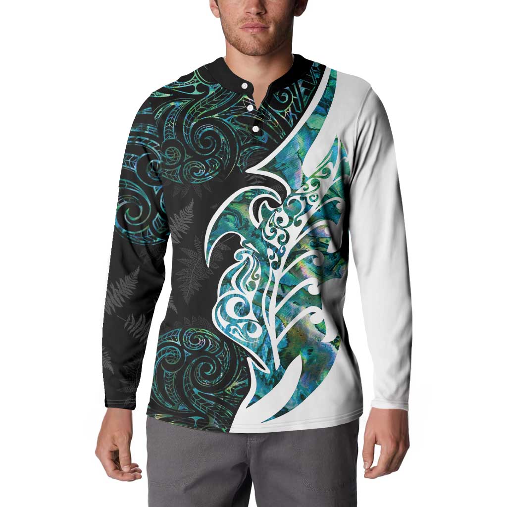Proud Aotearoa Button Sweatshirt Maori Silver Fern Mix Paua Shell Pattern LT14 - Polynesian Pride