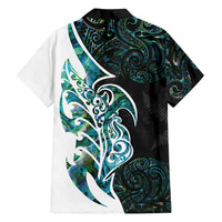 Proud Aotearoa Family Matching Off Shoulder Maxi Dress and Hawaiian Shirt Maori Silver Fern Mix Paua Shell Pattern LT14 - Polynesian Pride
