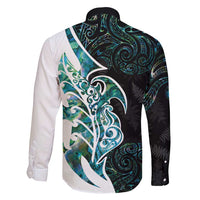 Proud Aotearoa Family Matching Off Shoulder Maxi Dress and Hawaiian Shirt Maori Silver Fern Mix Paua Shell Pattern LT14 - Polynesian Pride