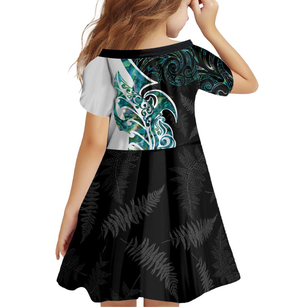Proud Aotearoa Family Matching Off Shoulder Short Dress and Hawaiian Shirt Maori Silver Fern Mix Paua Shell Pattern LT14 - Polynesian Pride