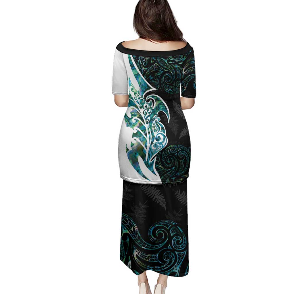 Proud Aotearoa Family Matching Puletasi and Hawaiian Shirt Maori Silver Fern Mix Paua Shell Pattern LT14 - Polynesian Pride