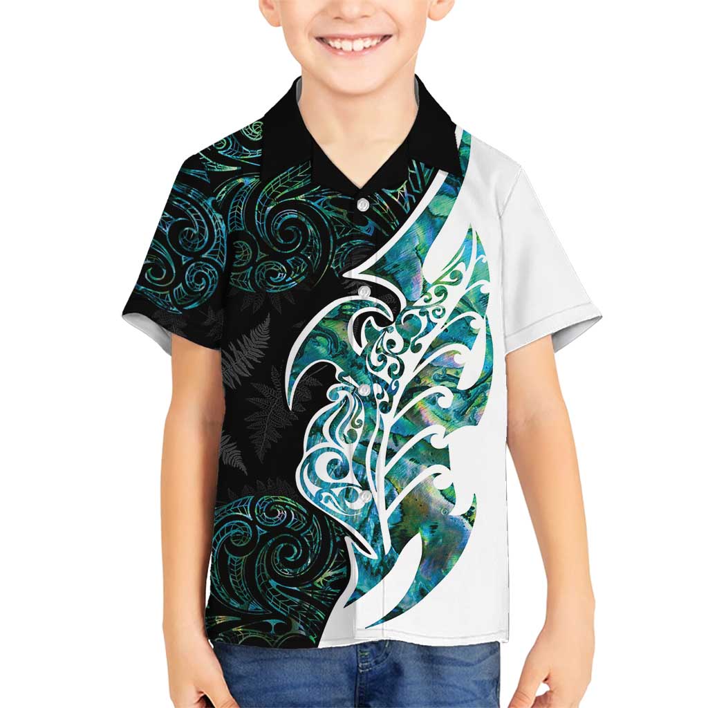 Proud Aotearoa Family Matching Puletasi and Hawaiian Shirt Maori Silver Fern Mix Paua Shell Pattern LT14 Son's Shirt Black - Polynesian Pride