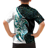 Proud Aotearoa Family Matching Summer Maxi Dress and Hawaiian Shirt Maori Silver Fern Mix Paua Shell Pattern LT14 - Polynesian Pride