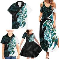 Proud Aotearoa Family Matching Summer Maxi Dress and Hawaiian Shirt Maori Silver Fern Mix Paua Shell Pattern LT14 - Polynesian Pride