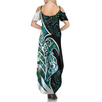 Proud Aotearoa Family Matching Summer Maxi Dress and Hawaiian Shirt Maori Silver Fern Mix Paua Shell Pattern LT14 - Polynesian Pride