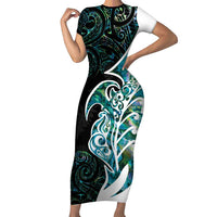 Proud Aotearoa Short Sleeve Bodycon Dress Maori Silver Fern Mix Paua Shell Pattern