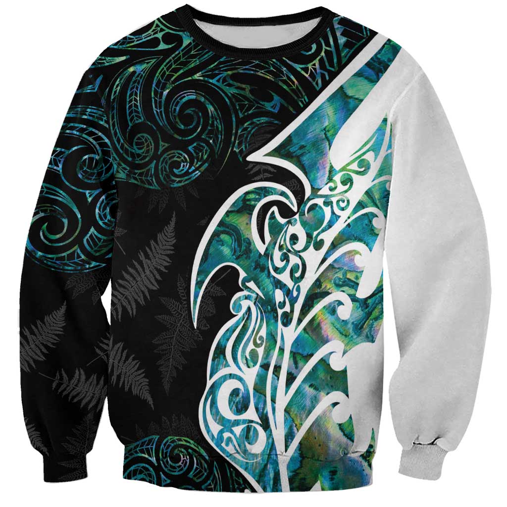 Proud Aotearoa Sweatshirt Maori Silver Fern Mix Paua Shell Pattern LT14 Unisex Black - Polynesian Pride