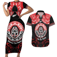 Aotearoa Toitu Te Tiriti Couples Matching Short Sleeve Bodycon Dress and Hawaiian Shirt Haka Tiki Honour The Treaty