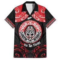 Aotearoa Toitu Te Tiriti Family Matching Long Sleeve Bodycon Dress and Hawaiian Shirt Haka Tiki Honour The Treaty LT14 Dad's Shirt - Short Sleeve Black - Polynesian Pride
