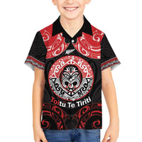Aotearoa Toitu Te Tiriti Family Matching Off Shoulder Maxi Dress and Hawaiian Shirt Haka Tiki Honour The Treaty LT14 Son's Shirt Black - Polynesian Pride