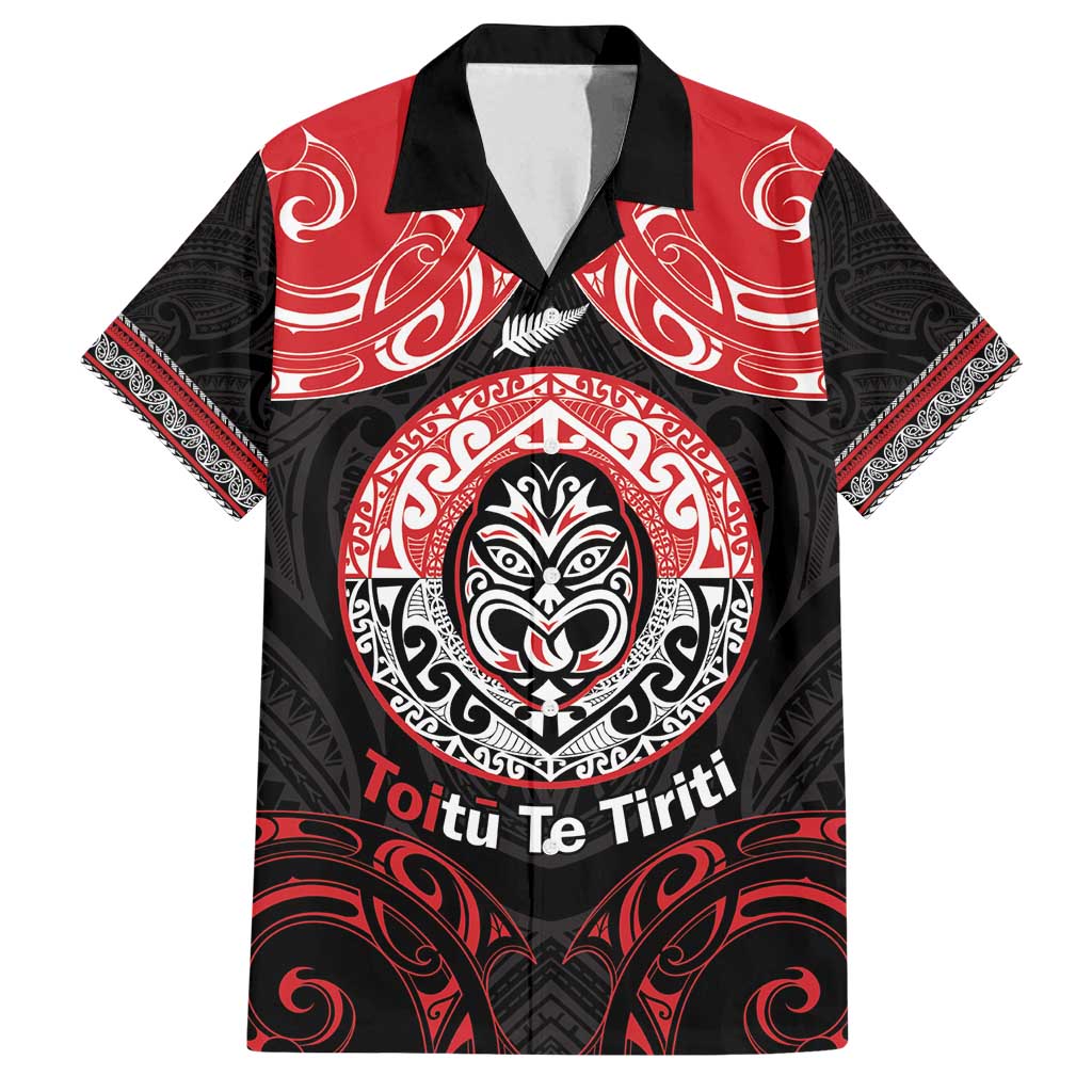 Aotearoa Toitu Te Tiriti Family Matching Puletasi and Hawaiian Shirt Haka Tiki Honour The Treaty LT14 Dad's Shirt - Short Sleeve Black - Polynesian Pride