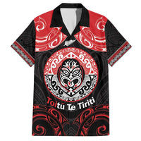 Aotearoa Toitu Te Tiriti Family Matching Short Sleeve Bodycon Dress and Hawaiian Shirt Haka Tiki Honour The Treaty LT14 Dad's Shirt - Short Sleeve Black - Polynesian Pride